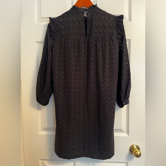 Madewell Eyelet Mockneck Mini Black Dress Ruffle trim Size Xsmall - Picture 3 of 7